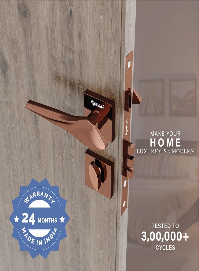 GRIVAN Elegant Door Locks for Main Door, Mortise Door Lock Set with 3 Brass Keys, Bedroom Door Lock, Handle Lock for Home/Office/Hotel (Rose Gold Finish) | 2 Years Warranty - Image 2